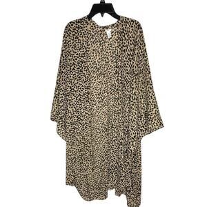 Aerie Women's Short Sleeve Tan & Black Open Front Animal Print Kimono One Size